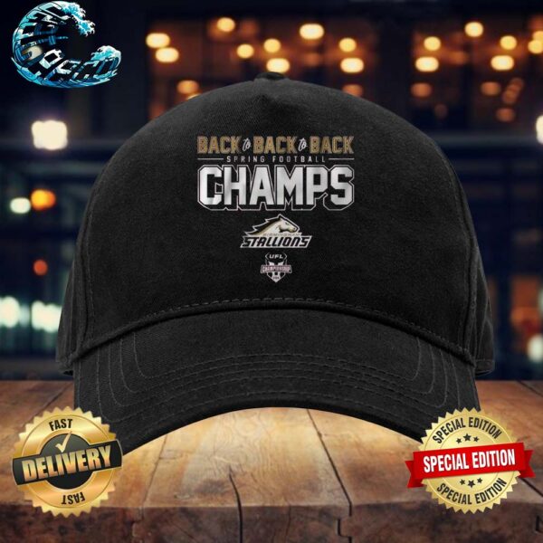 Official Birmingham Stallions Back-To-Back-To-Back Spring Football Champs Golden Version Hat Snapback Cap