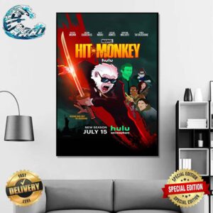 Official First Poster For Hit Monkey Season 2 Releasing on Hulu On July 15 Home Decor Poster Canvas