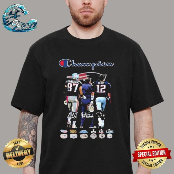 Official New England Patriots Brady Grokkonski The Legends Trio Of The Champions Vintage T-Shirt
