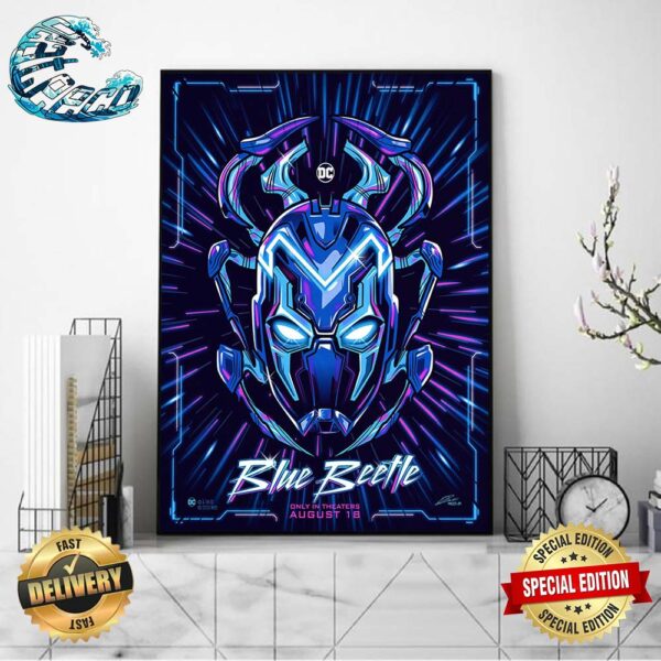 Official New Poster For Blue Beetle Animated Series Only In Theaters August 18 Home Decor Poster Canvas