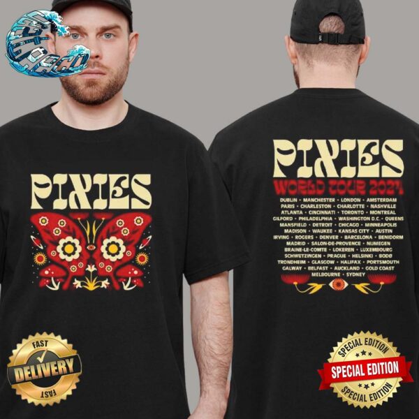 Official Pixies World Tour 2024 Moth Head Two Sides Print Unisex T-Shirt