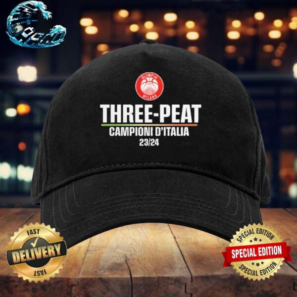Official Three-Peat Campioni D’Italia Back To Back Olimpia Milano 2023-2024 Classic Cap Snapback Hat