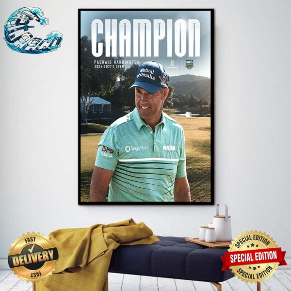 Padraig Harrington Claims His Third Win In A Row At En-Joie GC 2024 Dicks Open Golf Home Decor Poster Canvas