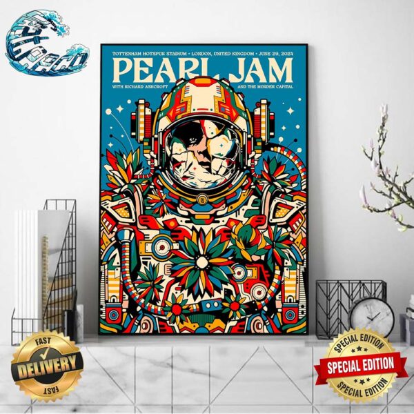 Pearl Jam With Richard Ashcroft And The Murder Capital In London UK Limited Poster At Tottenham Hotspur Stadium On June 29 2024 Art By Van Orton Poster Canvas