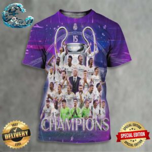 Real Madrid 2023-24 Champions League Winner For 15th Time All Over Print Shirt