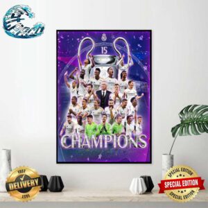 Real Madrid 2023-24 Champions League Winner For 15th Time Wall Decor Poster Canvas