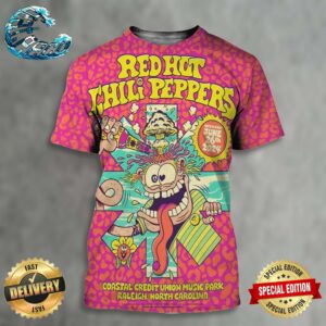 Red Hot Chili Peppers Concert Poster By Burrito Breath At Coastal Credit Union Music Park In Raleight North Carolina On June 26th 2024 All Over Print Shirt