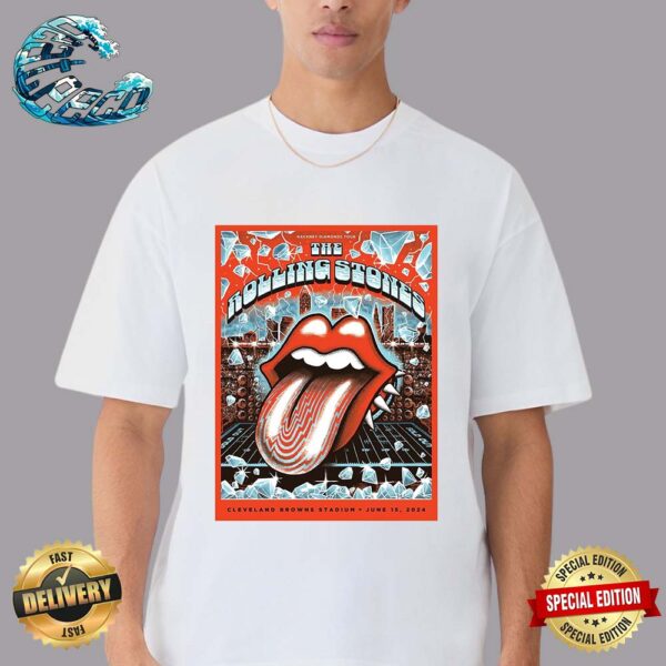 The Rolling Stones Hackney Diamonds Tour 2024 Poster At Cleveland Browns Stadium In Cleveland OH On June 15 2024 Vintage T-Shirt