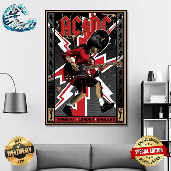 ACDC Power Up Tour 2024 Black White And Red Version Poster In London Concert Poster At Wembley Stadium On July 3th And 7th 2024 Wall Decor Poster Canvas