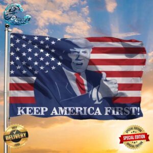 American Flag With Trump Keep America First Flag For Presidentia Campaign Trump Merch 2 Sides Garde