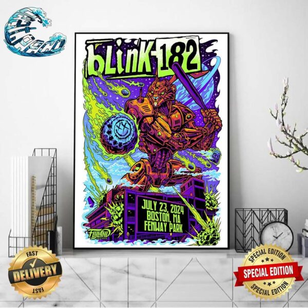 Blink 182 Giant Robot Rabbit Defending The Ballpark Official Concert Poster Tonight In Boston MA At Fenway Park On July 23 One More Time Tour 2024 Wall Decor Poster Canvas