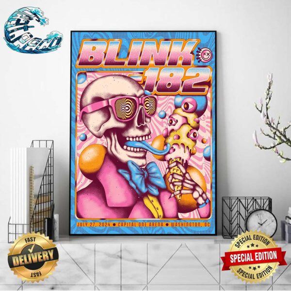 Blink 182 Official Poster For Tonight Show At Capital One Arena On July 27 2024 In Washington DC Wall Decor Poster Canvas