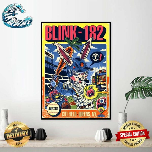 Blink 182 One More Time Tour 2024 Poster Cover New York Mets Tonight At Citi Field In Queens NY On July 21st 2024 Poster Canvas