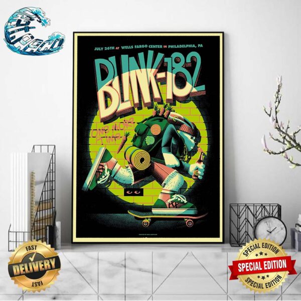 Blink 182 One More Time Tour 2024 Poster For Tonight Show At Wells Fargo Center In Philadelphia PA On July 26th 2024 Wall Decor Poster Canvas