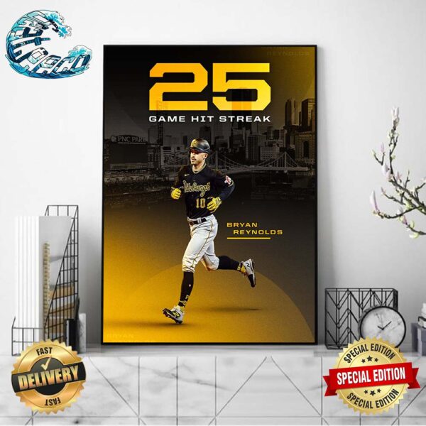 Bryan Reynolds Pittsburgh Pirates 25 Game Hit Streak Home Decor Poster Canvas