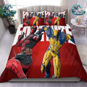 Deadpool And Wolverine X Fortnite Red Background Bedding Set Queen