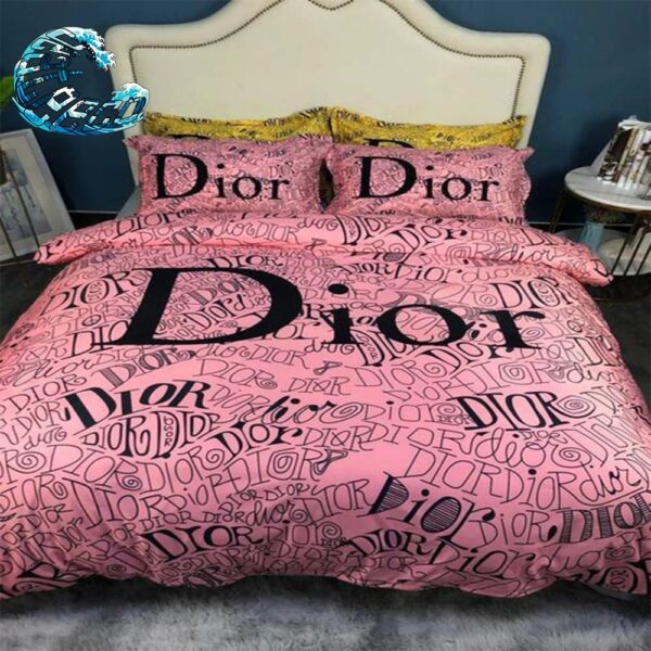 Dior Black Logo With Pink Background Bedding Set King