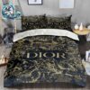 Dior Gold Logo Luxury With Stars And Lucky Charms Bedding Set King