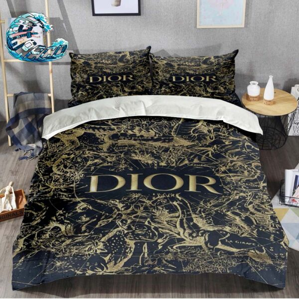 Dior Gold Pattern Toile De Jouy Luxury Bedding Set Size