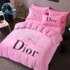 Dior Pink With Black Logo Bedding Set King