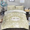Dior Red Background With Gold Pattern Toile De Jouy Luxury Bedding Set King