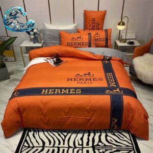 Hermes Paris Ex-Libris Pattern With Orange Background Most Comfortable Bedding Set