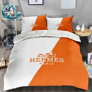 Hermes White And Orange Background Duvet Cover Bed Set