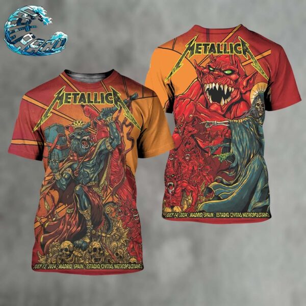Metallica Spain Full Show Combine Poster For Night 1 And 2 In Madrid At Estadio Civitas Metropolitano On July 12th And 14th 2024 M72 World Tour 3D Shirt