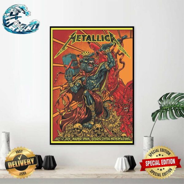 Metallica Spain Night 1 Concert Poster In Madrid At Estadio Civitas Metropolitano On July 12th 2024 M72 World Tour Home Decor Poster Canvas
