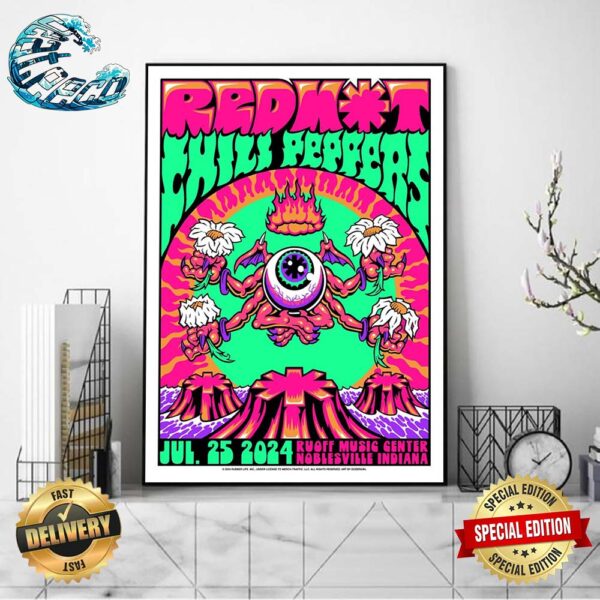 Official Concert Poster For Red Hot Chili Peppers At Ruoff Music Center In Noblesville Indiana On July 25 2024 Wall Decor Poster Canvas