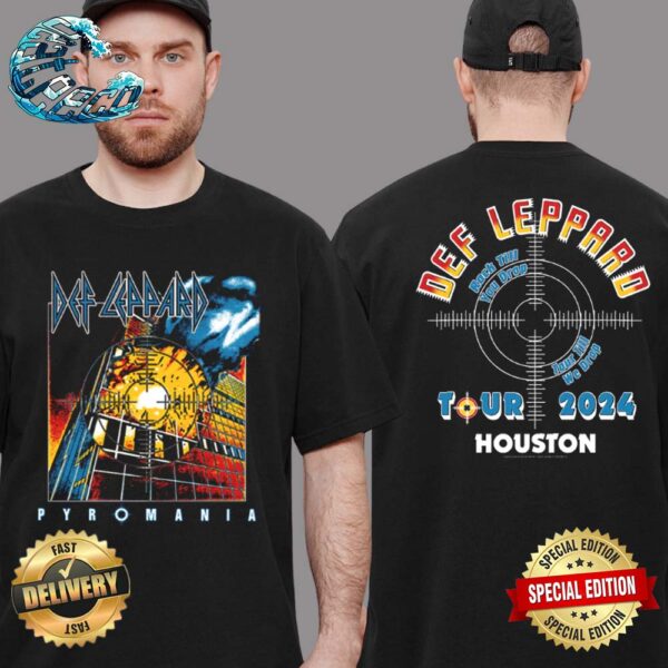 Official Def Leppard Pyromania Tour 2024 In Houston TX On August 14 2024 Two Sides Print Premium T-Shirt
