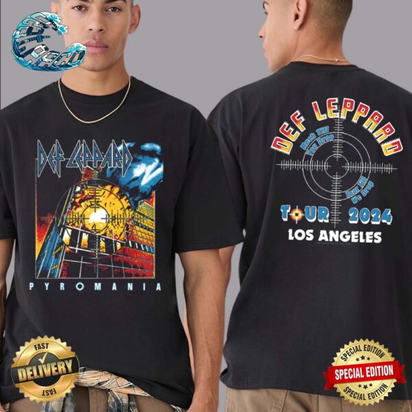 Official Def Leppard Pyromania Tour 2024 In Los Angeles CA On August 25 2024 Two Sides Print Premium T-Shirt