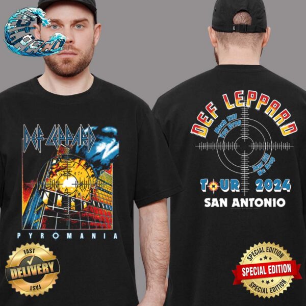Official Def Leppard Pyromania Tour 2024 In San Antonio TX On August 16 2024 Two Sides Print Vintage T-Shirt