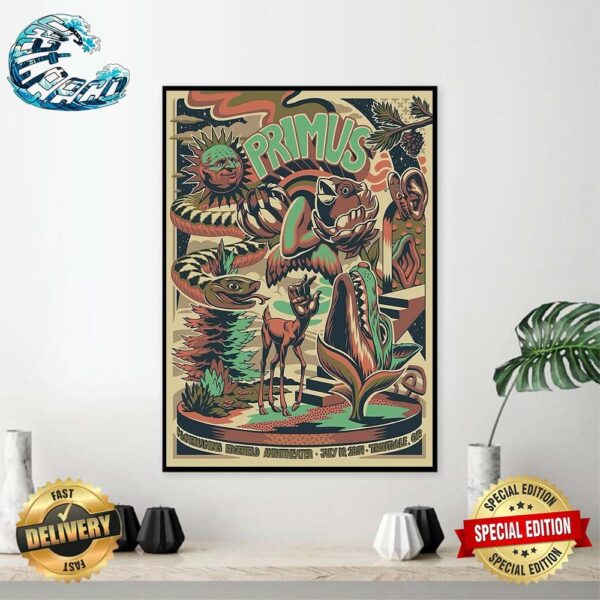 Official Poster For Primus Tonight On July 19 2024 At McMenamins Edgefield Amphitheater In Troutdale OR Wall Decor Poster Canvas