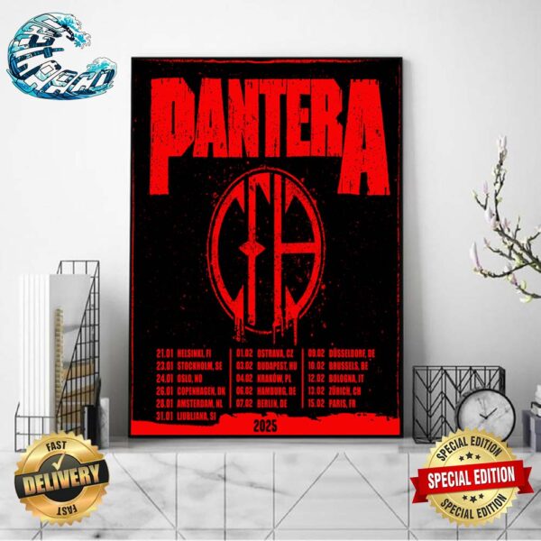 Pantera EU Tour 2025 Official Schedule List Date Merchandise Wall Decor Poster Canvas