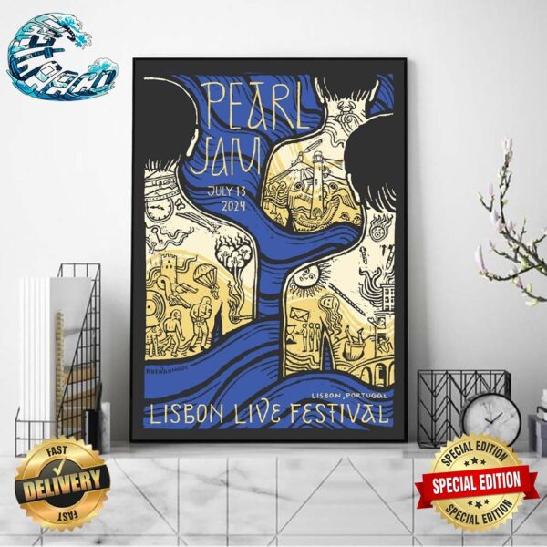 Pearl Jam Dark Matter World Tour 2024 In Lisbon Portugal Event Poster Lisbon Live Festival On July 13 2024 Wall Decor Poster Canvas