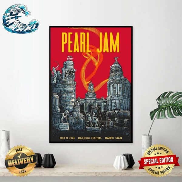 Pearl Jam Dark Matter World Tour 2024 Event Poster In Madrid Spain Event Poster At Mad Cool Festival On July 11 2024 Wall Decor Poster Canvas