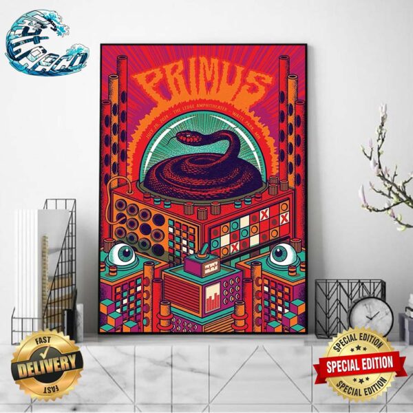 Primus In Waite Park MN Poster For Show At The Ledge Amphitheater On July 26 2024 Wall Decor Poster Canvas