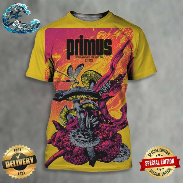 Primus Official Poster For Show At McGrath Amphitheatre On July 27 2024 In Cedar Rapids IA All Over Print Shirt