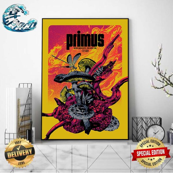 Primus Official Poster For Show At McGrath Amphitheatre On July 27 2024 In Cedar Rapids IA Wall Decor Poster Canvas