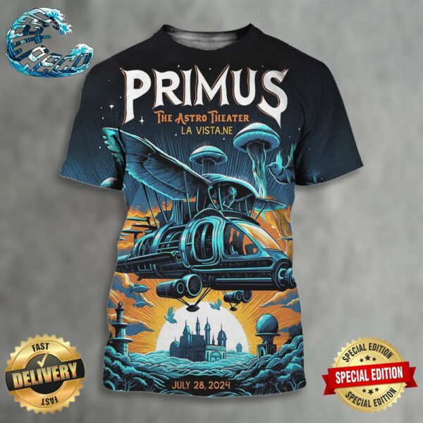 Primus Poster For Show At The Astro Theater On July 28 2024 In La Vista NE 3D Shirt
