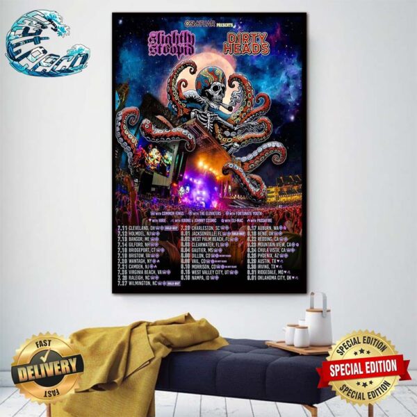 Slightly Stoopid And Dirty Heads Slightly Dirty Summer Tour 2024 Official Poster Schedule List Date Home Decor Poster Canvas