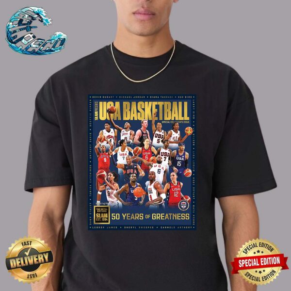 USA Basketball Is Celebrating 50 Years Of Greatness 2024 Paris Olympics SLAM Presents Gold The Metal Editions Classic T-Shirt