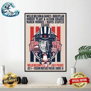 Willie Nelson’s 4th Of July Picnic On July 4 2024 In  Freedom Mortgage Pavilion Camden NJ Home Decor Poster Canvas