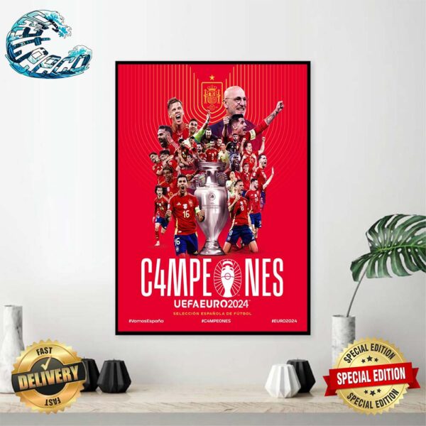 ‪Vamos Espana Seleccion Espanola Masculina DE Futbol Somos Campeones UEFA Euro 2024‬ Wall Decor Poster Canvas