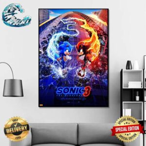 Official First Poster For Sonic 3 Releasing In Theaters On December 20 Home Decor Poster Canvas