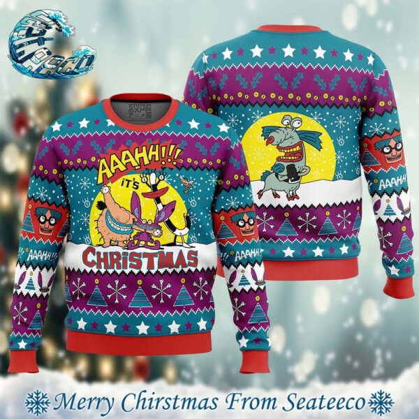 Aaahh Real Monsters Nickelodeon Xmas Gift For Family 2024 Ugly Christmas Sweater