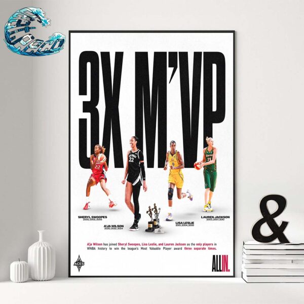 A’ja Wilson Has Joined Sheryl Swoopes Lisa Leslie And Lauren Jackson As The Only Players In WNBA History To Win M’VP Three Separate Times Poster Canvas