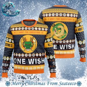 All I Want For Christmas Is One Wish Shenron Christmas Dragon Ball Z 2024 Ugly Christmas Sweater Gift For Holiday