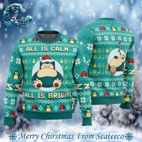 All Is Calm All Bright Snorlax Pokemon 2024 Best Knitted Ugly Christmas Sweater